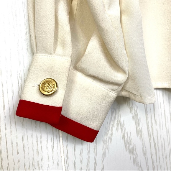 Vintage Collared Button Up Shirt Off-White with Red Accents Size 10 - Picture 7 of 10